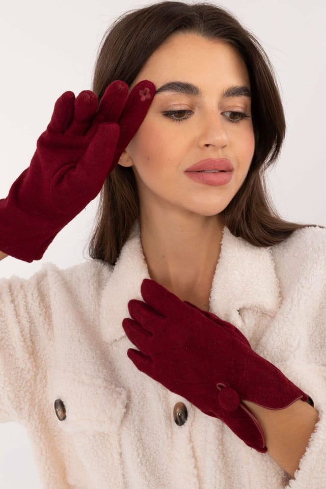 Love Lace Love Lace Women's Elegant Insulated Phone Touch Gloves Smooth Fabric with Flower in Red - 3