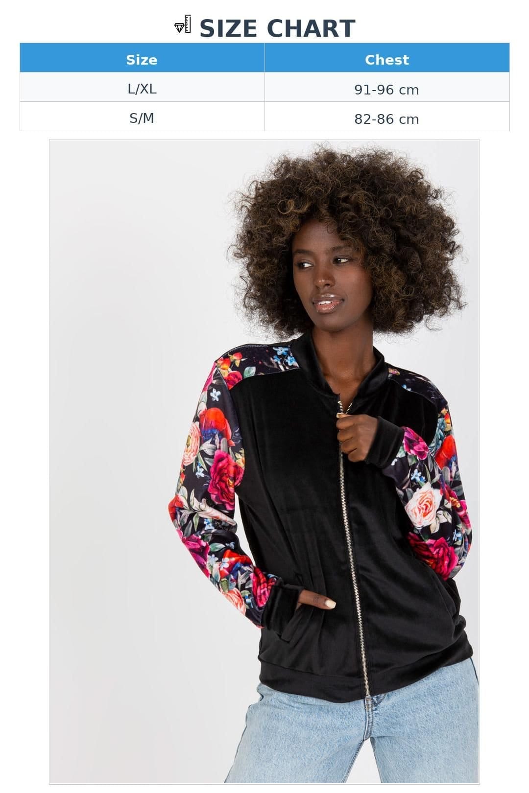 Love Lace Love Lace Women's Velour Bomber Jacket With Floral Sleeves in Black - 4