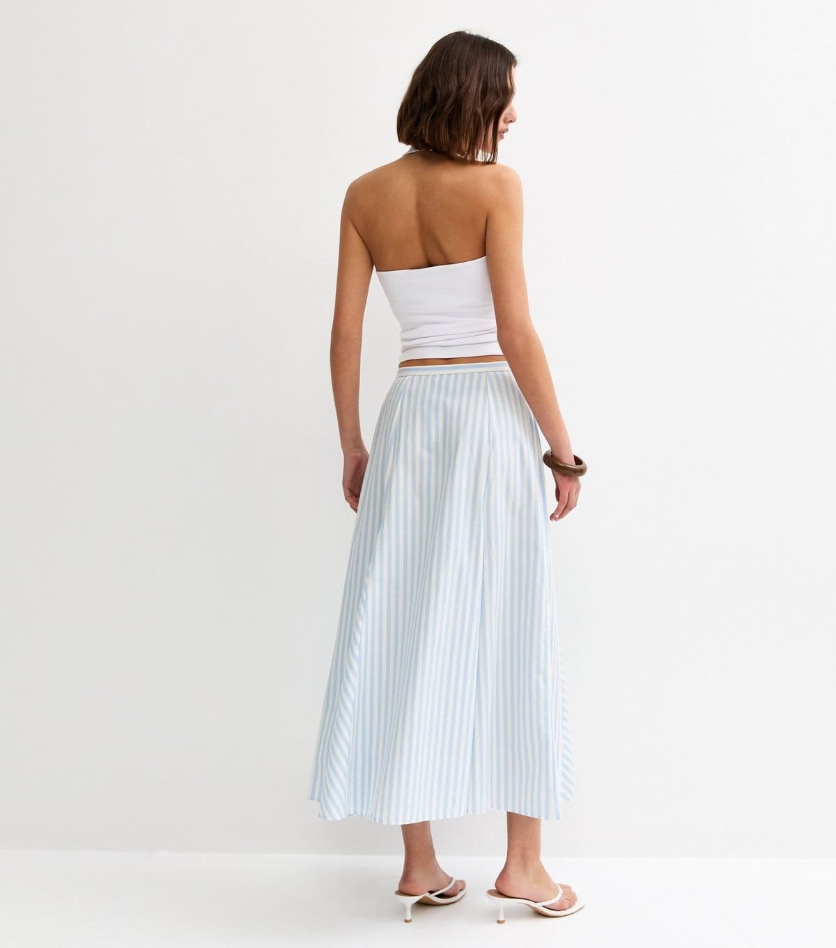 New Look Women's Blue Striped Cotton Button Through Midi Skirt New Look - 4