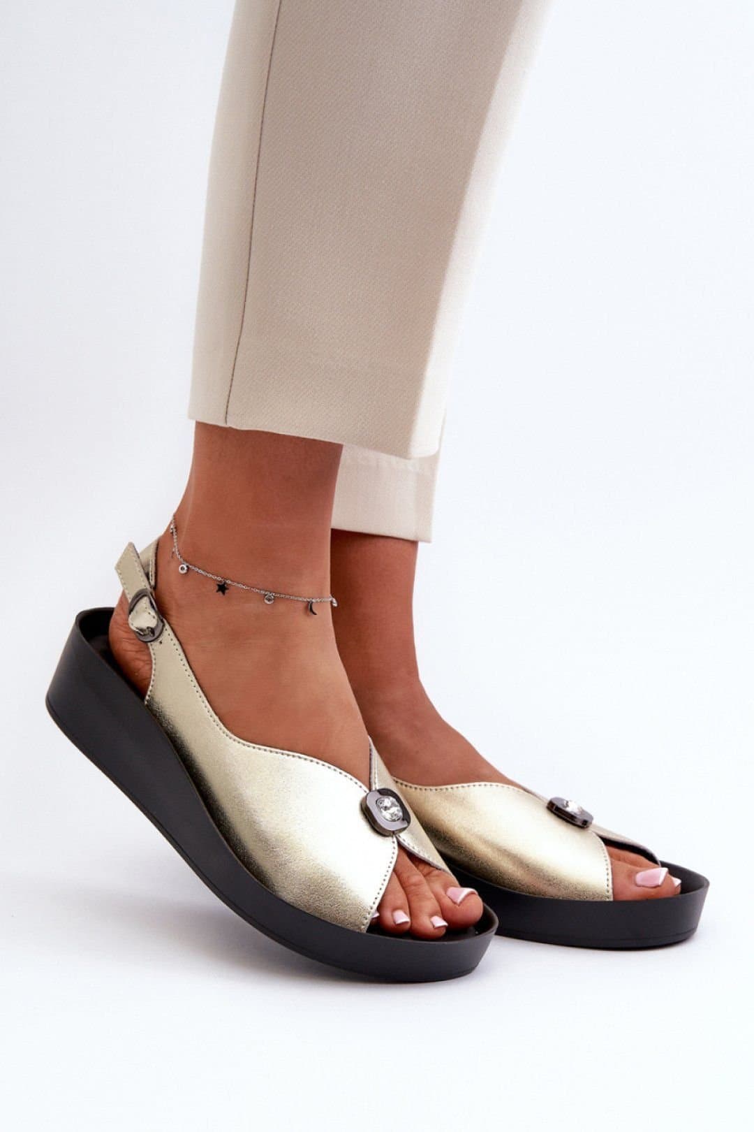 Love Lace Love Lace Gold Platform Wedge Sandals with Adjustable Buckle