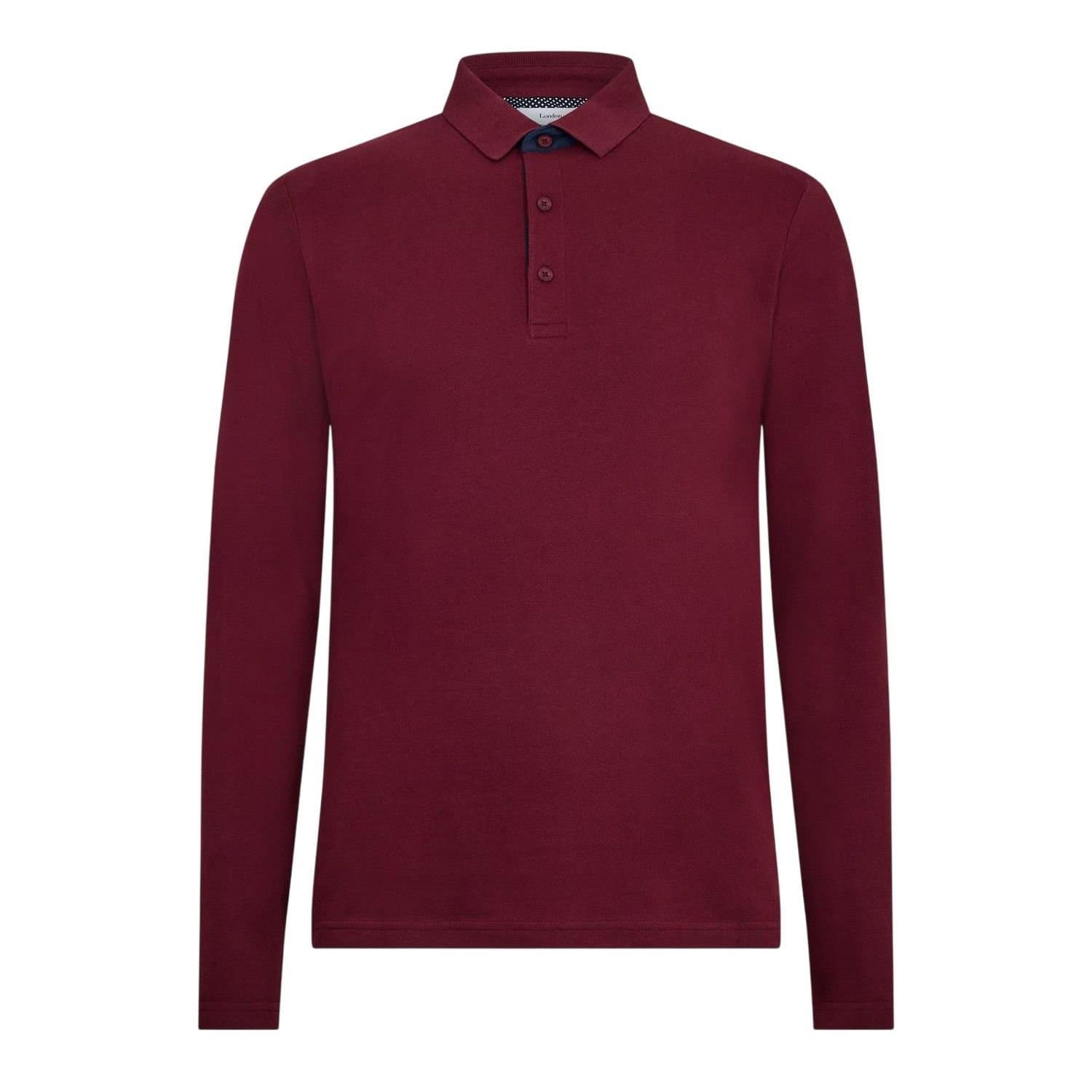Peter Werth Peter Werth Men's Glasby Long-Sleeved Polo Shirt in Burgundy