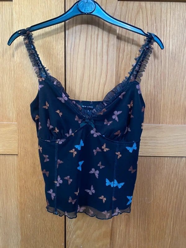 New Look Black Butterfly Cami with Sheer Back
