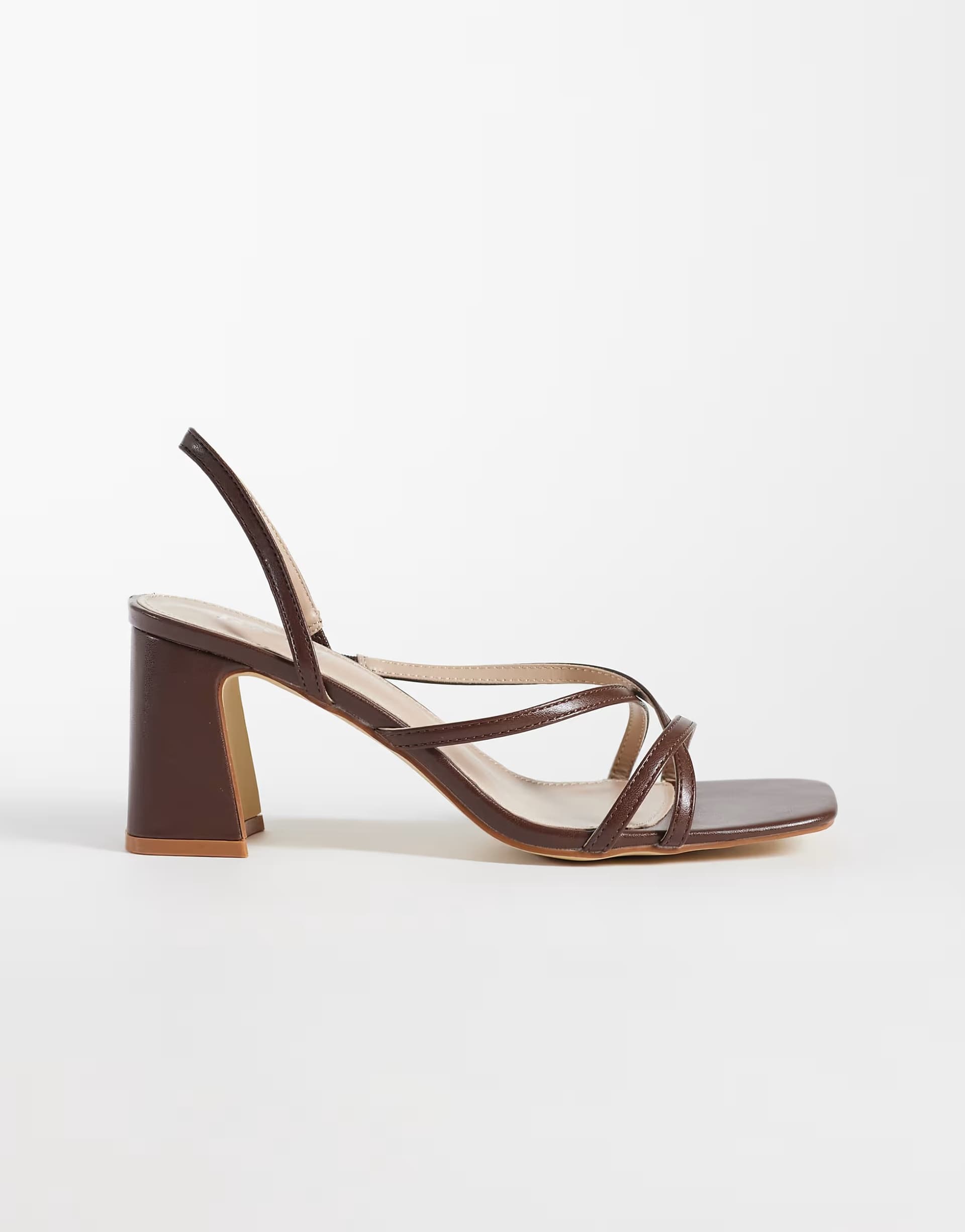 ASOS RAID Wide Fit Aspyn strappy heeled block sandals in brown
