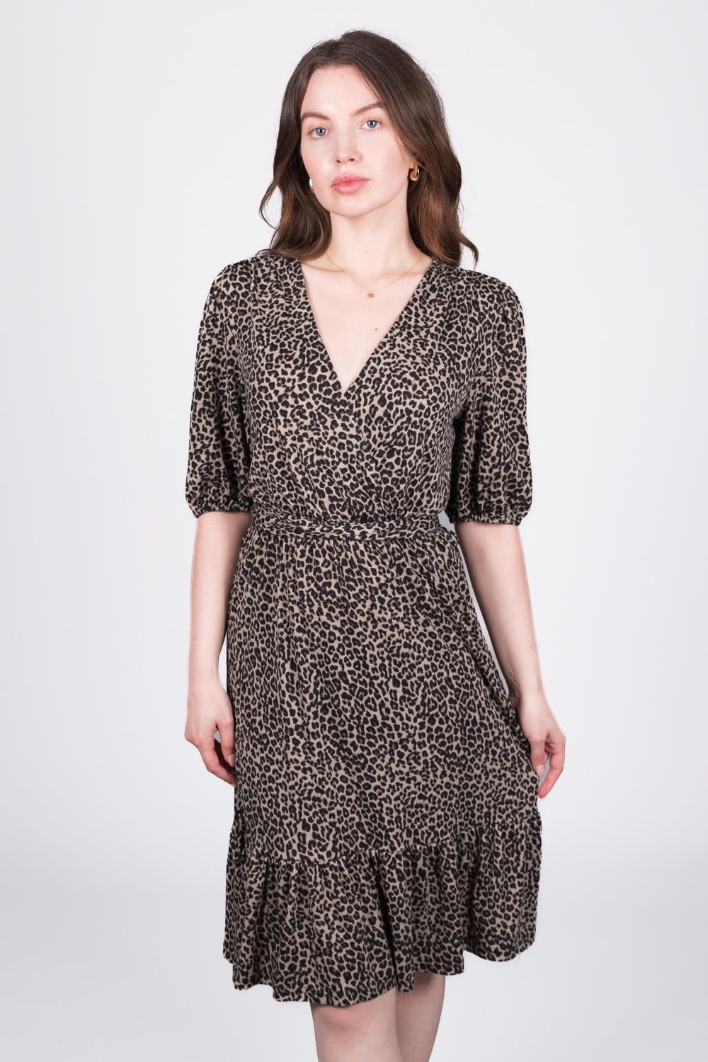 SOLO SOLO Women's Animal Print Wrap Dress in Chocolate - 2