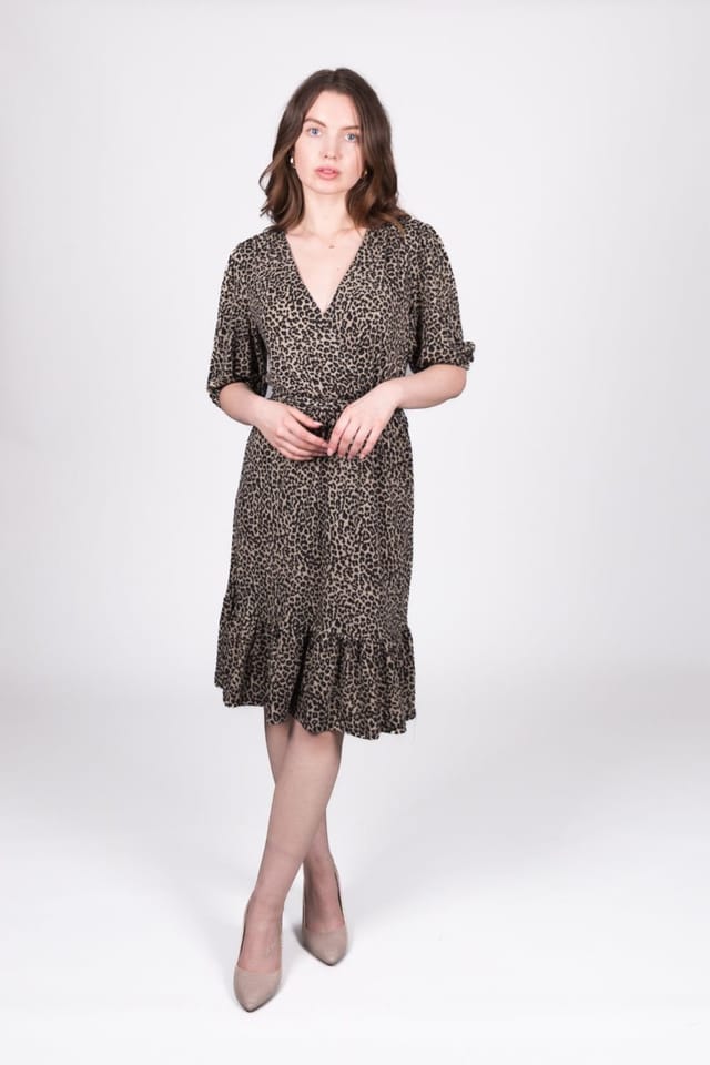 SOLO SOLO Women's Animal Print Wrap Dress in Chocolate - 2