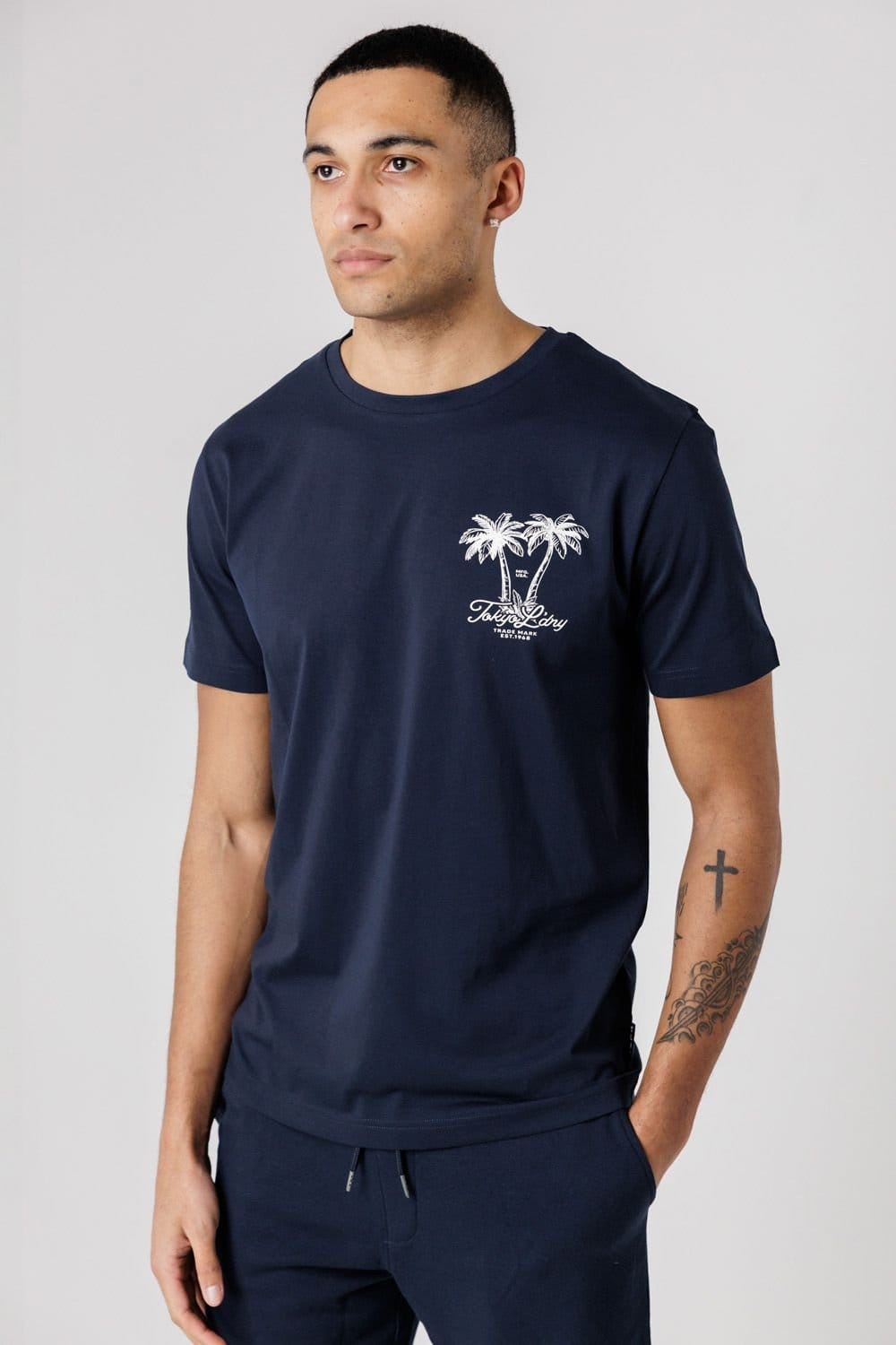 Tokyo Laundry Tokyo Laundry Men's Palm Print T-Shirt & Shorts Lounge Set in Navy - 4