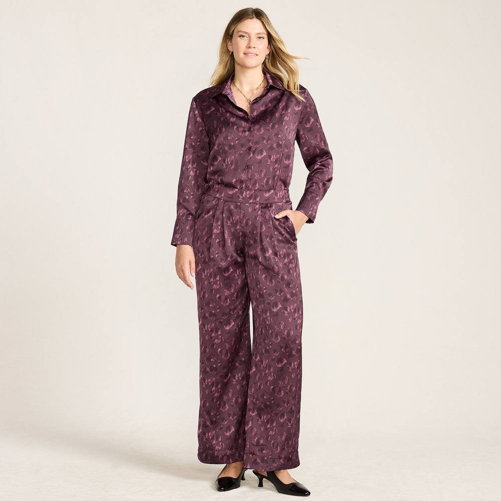 lands end Lands' End Women's Printed Co-Ord Trousers in Plum - 3