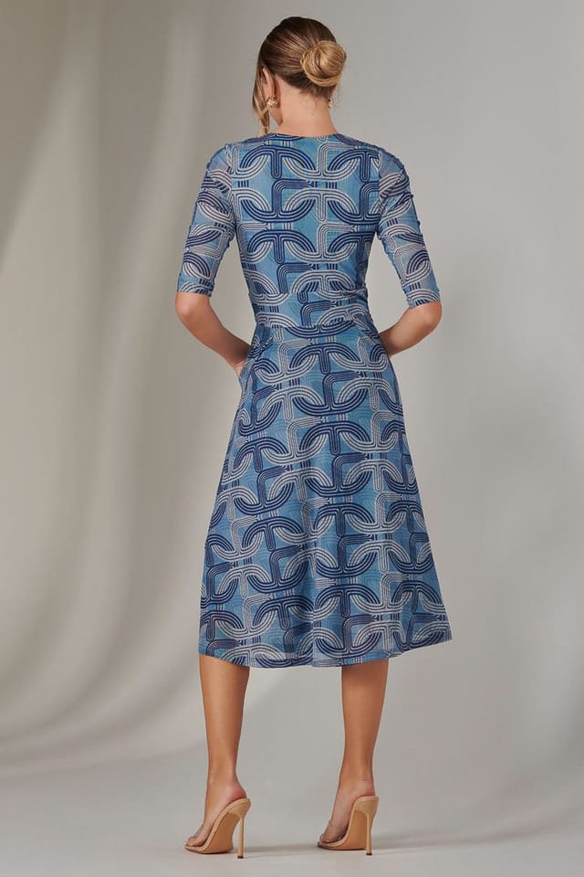 Jolie Moi Jolie Moi Women's Mesh Wrap Midi Dress in Mid Blue - 2