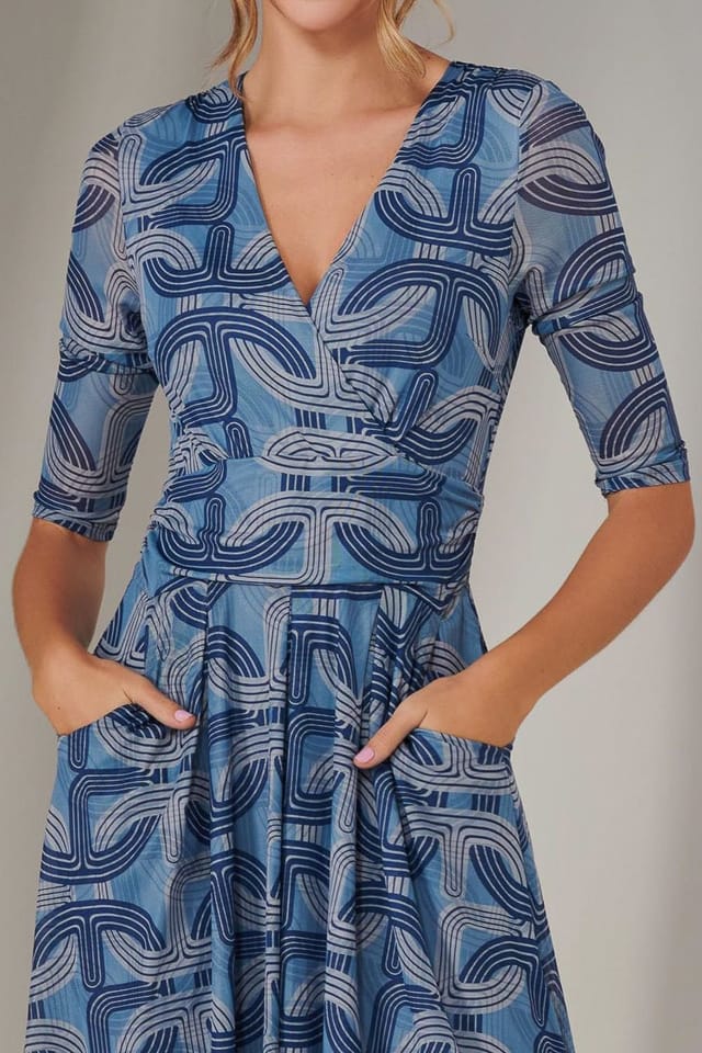 Jolie Moi Jolie Moi Women's Mesh Wrap Midi Dress in Mid Blue - 3
