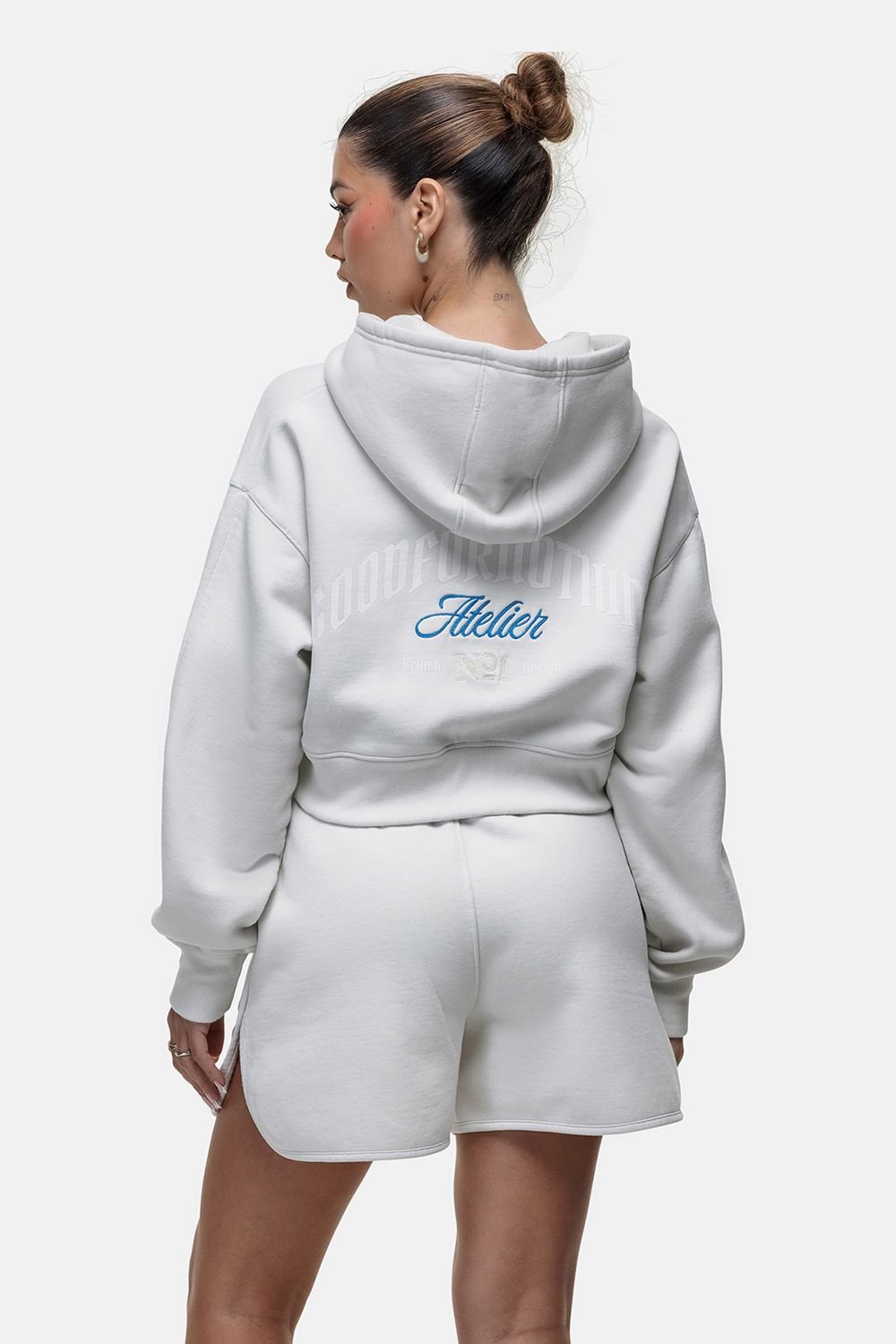 Good For Nothing Good For Nothing Women's Embroidered Relaxed Fit Zip Through Hoodie in White - 2