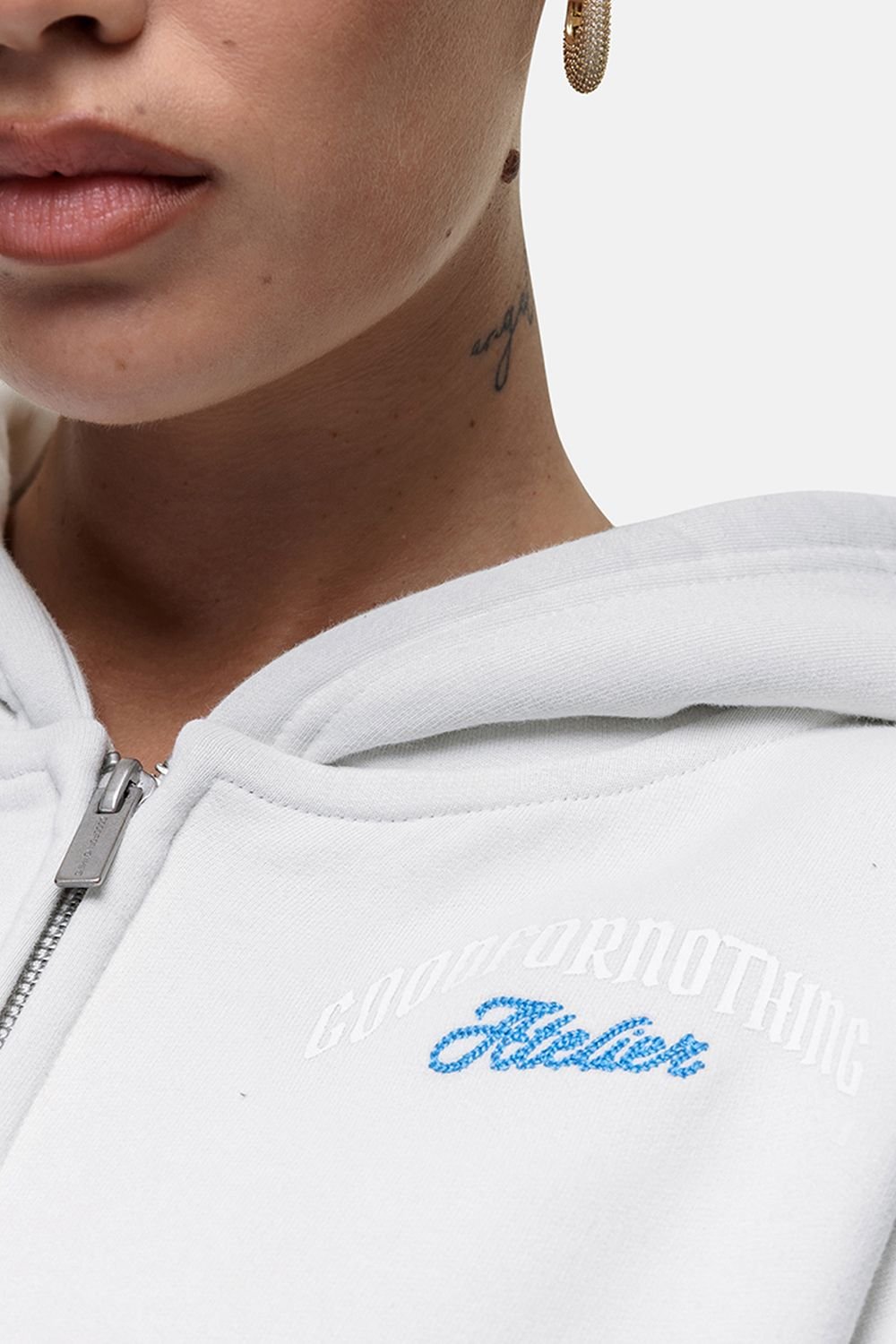 Good For Nothing Good For Nothing Women's Embroidered Relaxed Fit Zip Through Hoodie in White - 3
