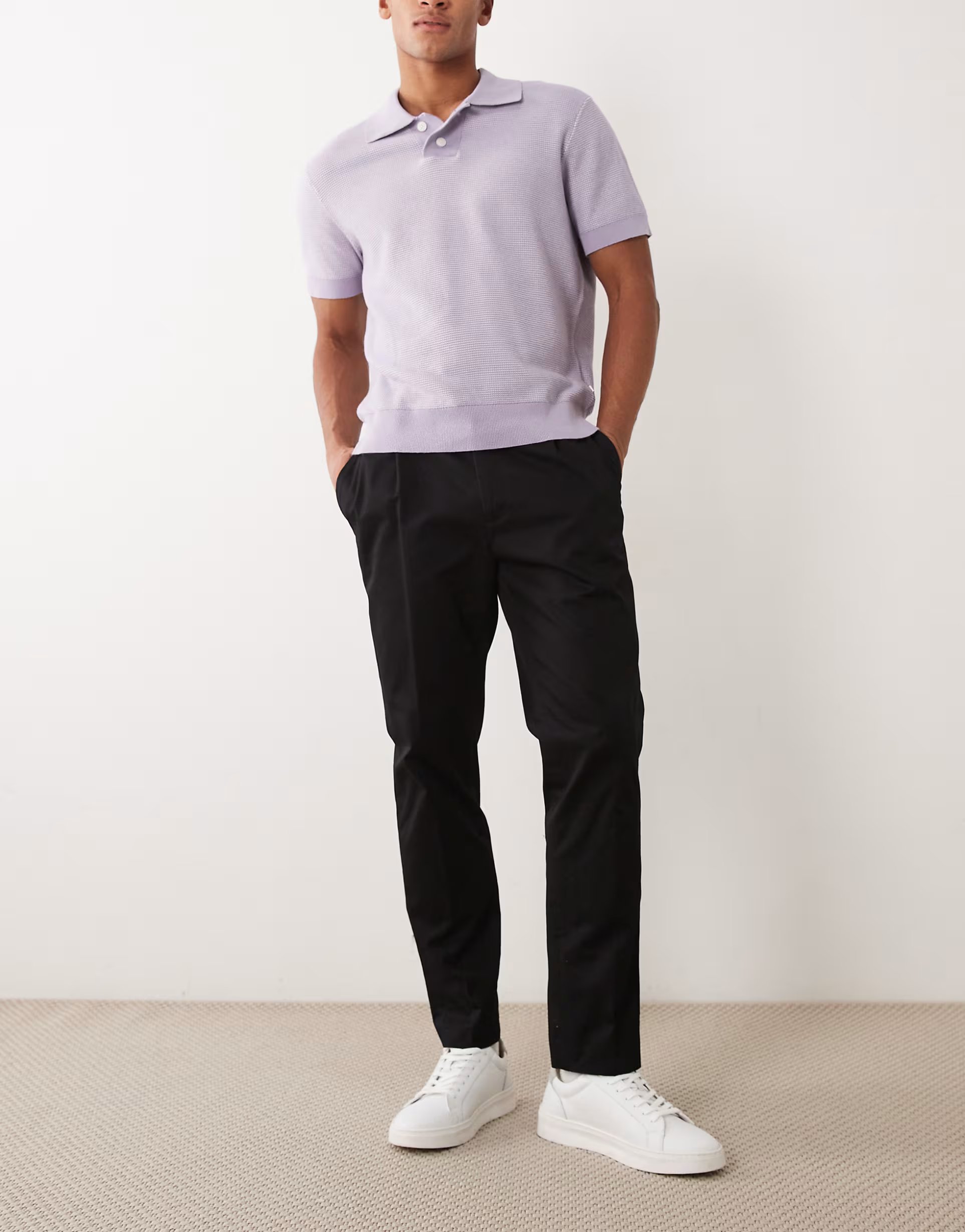 ASOS Mango 100% cotton straight leg adjustable waist trousers with front darts in black - 1