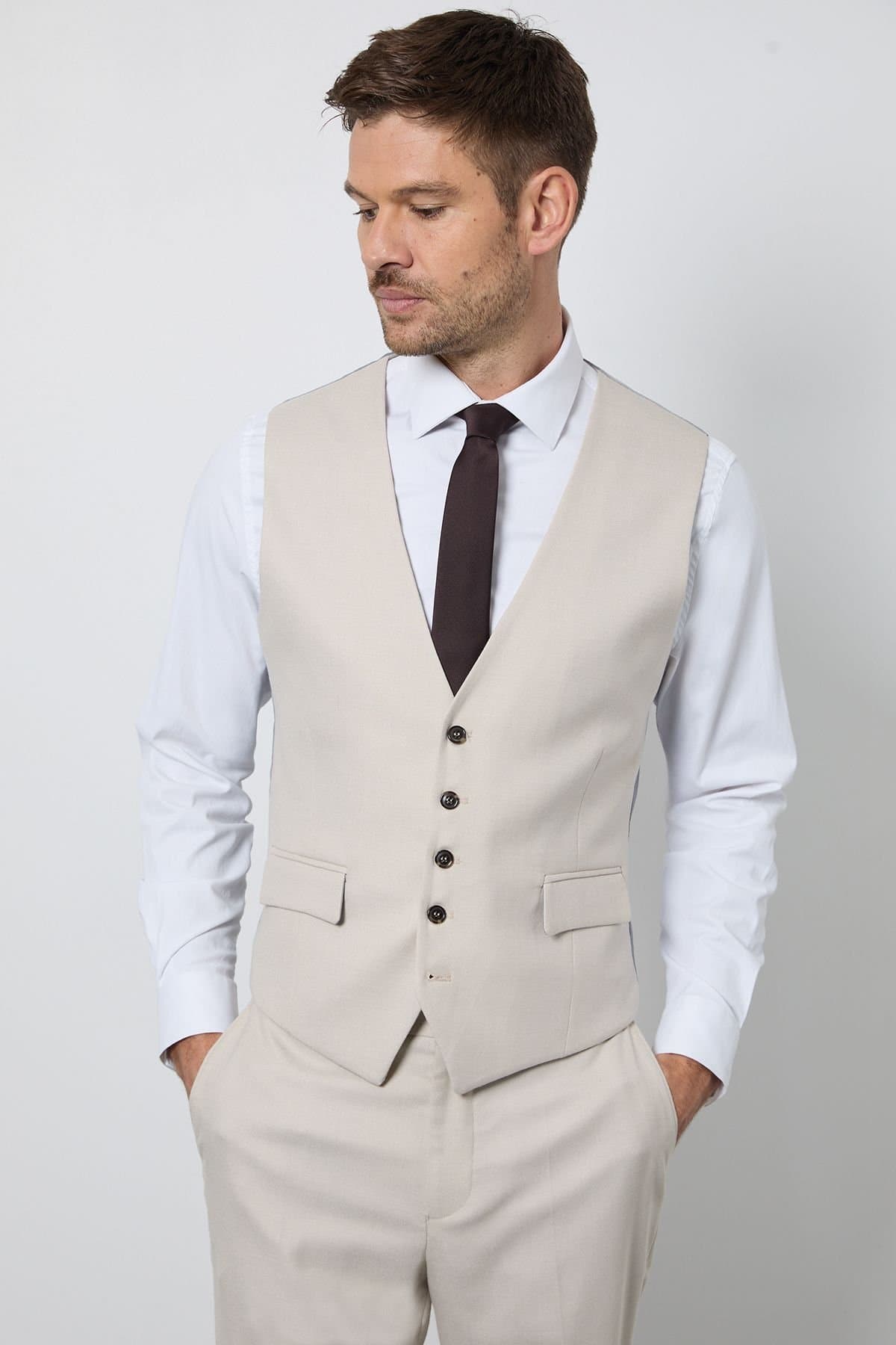 Burton Burton Men's Neutral Textured Slim Fit Waistcoat