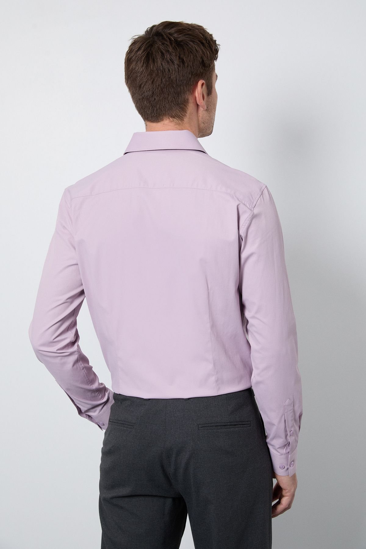 Burton Burton Men's Purple Easy Iron Slim Fit Long Sleeve Shirt - 3