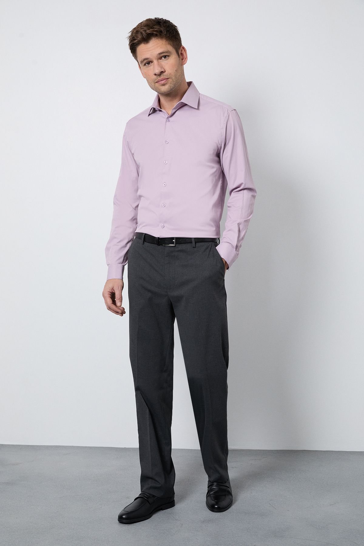 Burton Burton Men's Purple Easy Iron Slim Fit Long Sleeve Shirt - 4