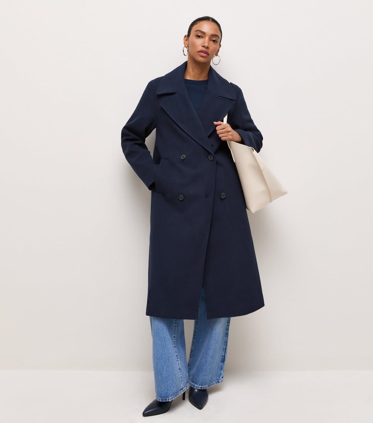 New Look Women's Navy Double Breasted Button Front Coat New Look