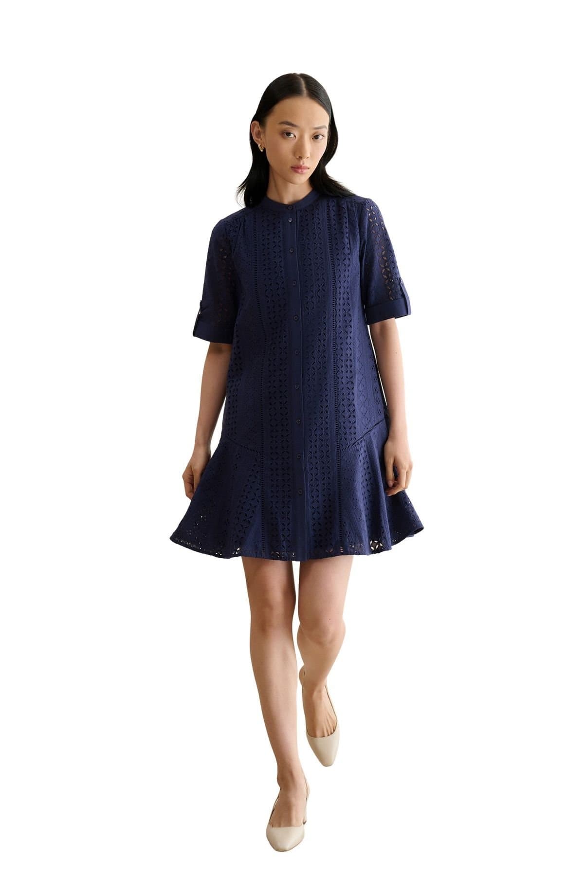 Hobbs London Hobbs London Women's Jasmine Short Sleeve Flared Mini Dress in Dark Navy
