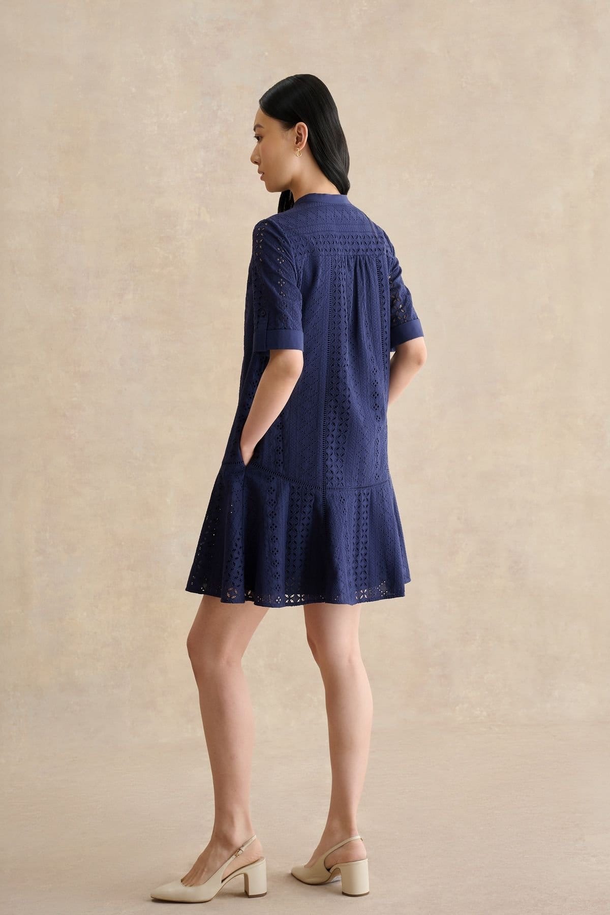 Hobbs London Hobbs London Women's Jasmine Short Sleeve Flared Mini Dress in Dark Navy - 4