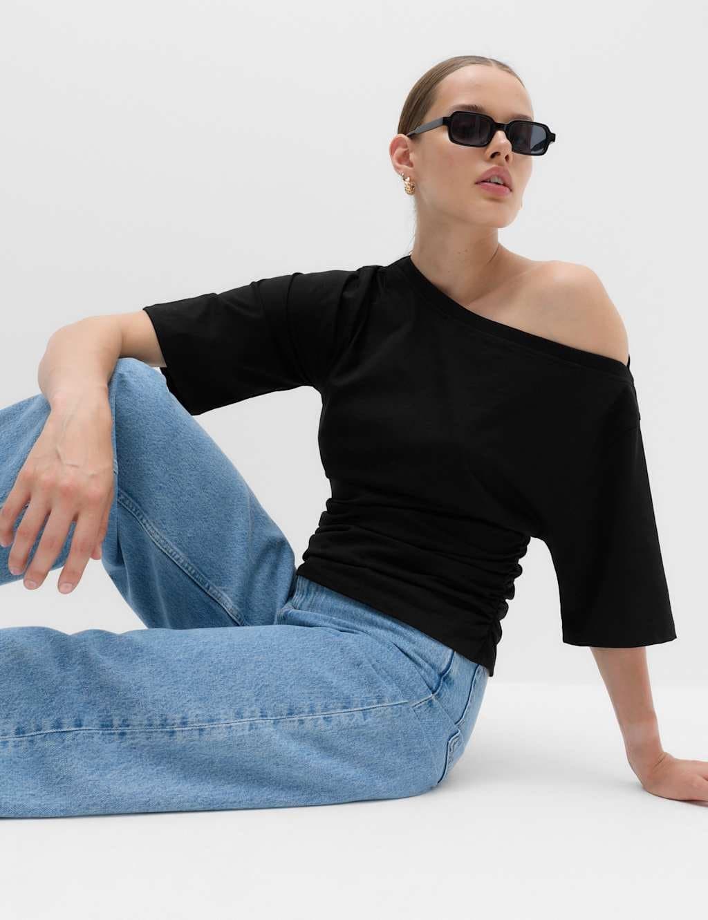 Marks & Spencer M&S Pure Cotton Off The Shoulder Top Black