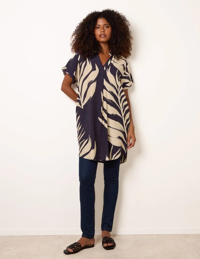 Blue Vanilla Palm Print Tunic Top - 2