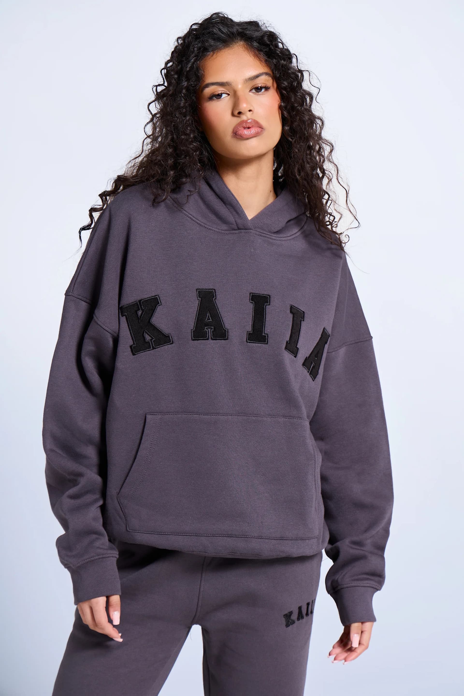 Kaiia Kaiia Slogan Oversized Hoodie Dark Grey