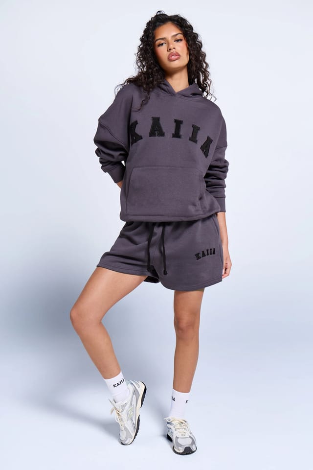 Kaiia Kaiia Slogan Oversized Hoodie Dark Grey - 3