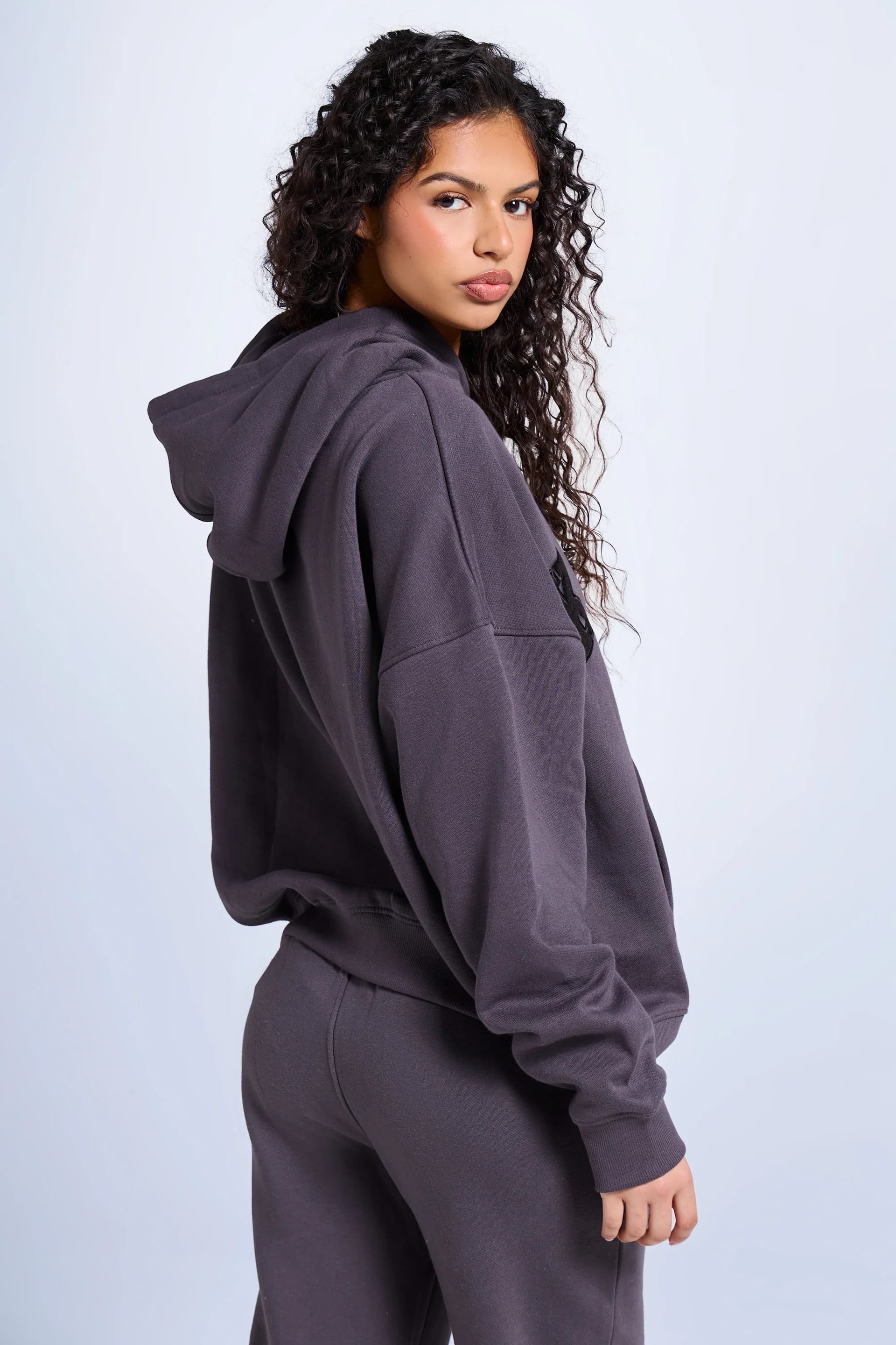 Kaiia Kaiia Slogan Oversized Hoodie Dark Grey - 4