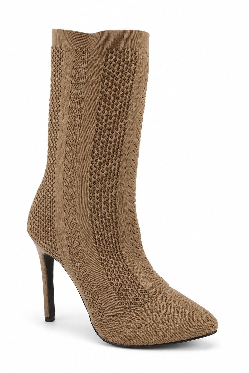 Anne Michelle Anne Michelle Women's Knitted Stiletto Heel Sock Boots in Taupe