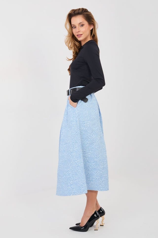 Love Lace Love Lace Women's Floral Pleated Flared Midi Skirt with Pockets in Blue - 2