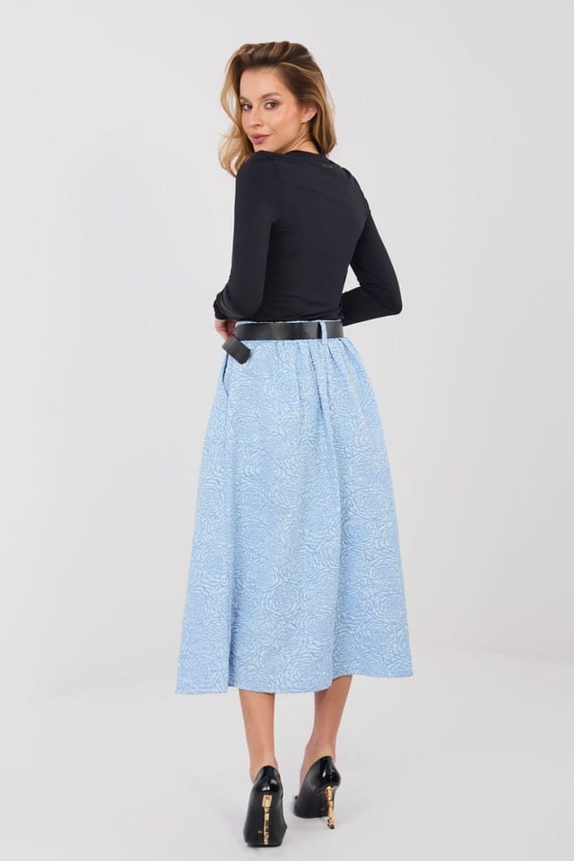 Love Lace Love Lace Women's Floral Pleated Flared Midi Skirt with Pockets in Blue - 3