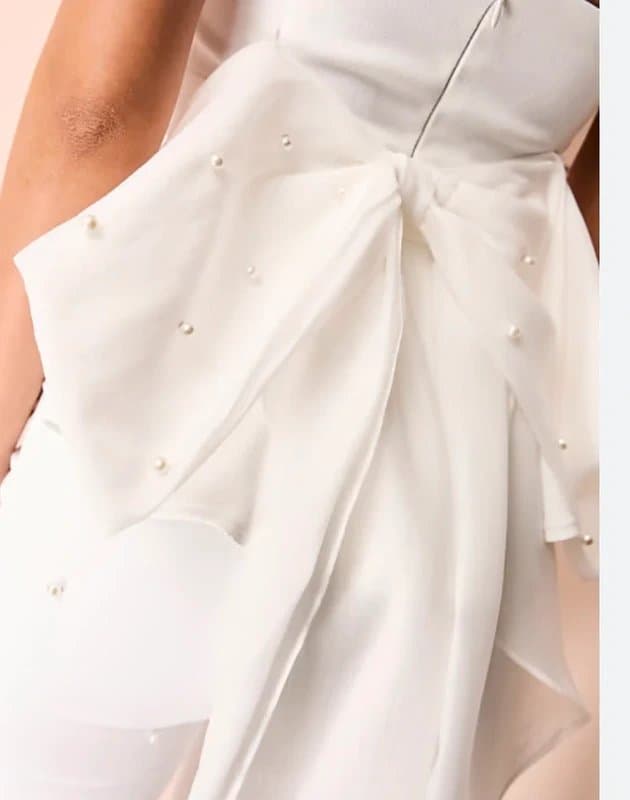 ASOS ASOS Luxe bandeau peplum top with embellished pearl bow in white