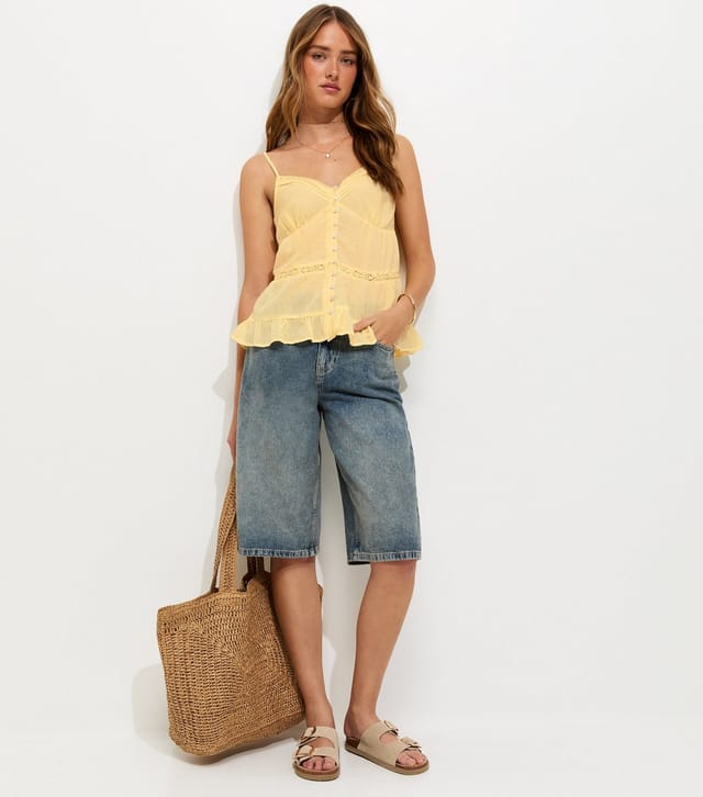 New Look Women's Yellow Lace Trimmed Longline Cami Top New Look - 3