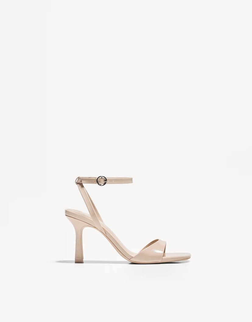ASOS Bershka heeled sandals with ankle strap in beige - 1