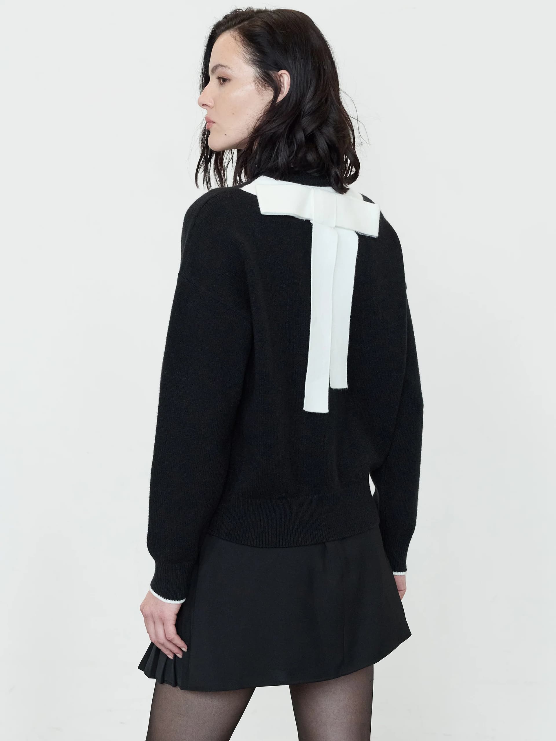 French Connection Davan Monochrome Bow Back Knit Jumper Black/Porcelain Cream