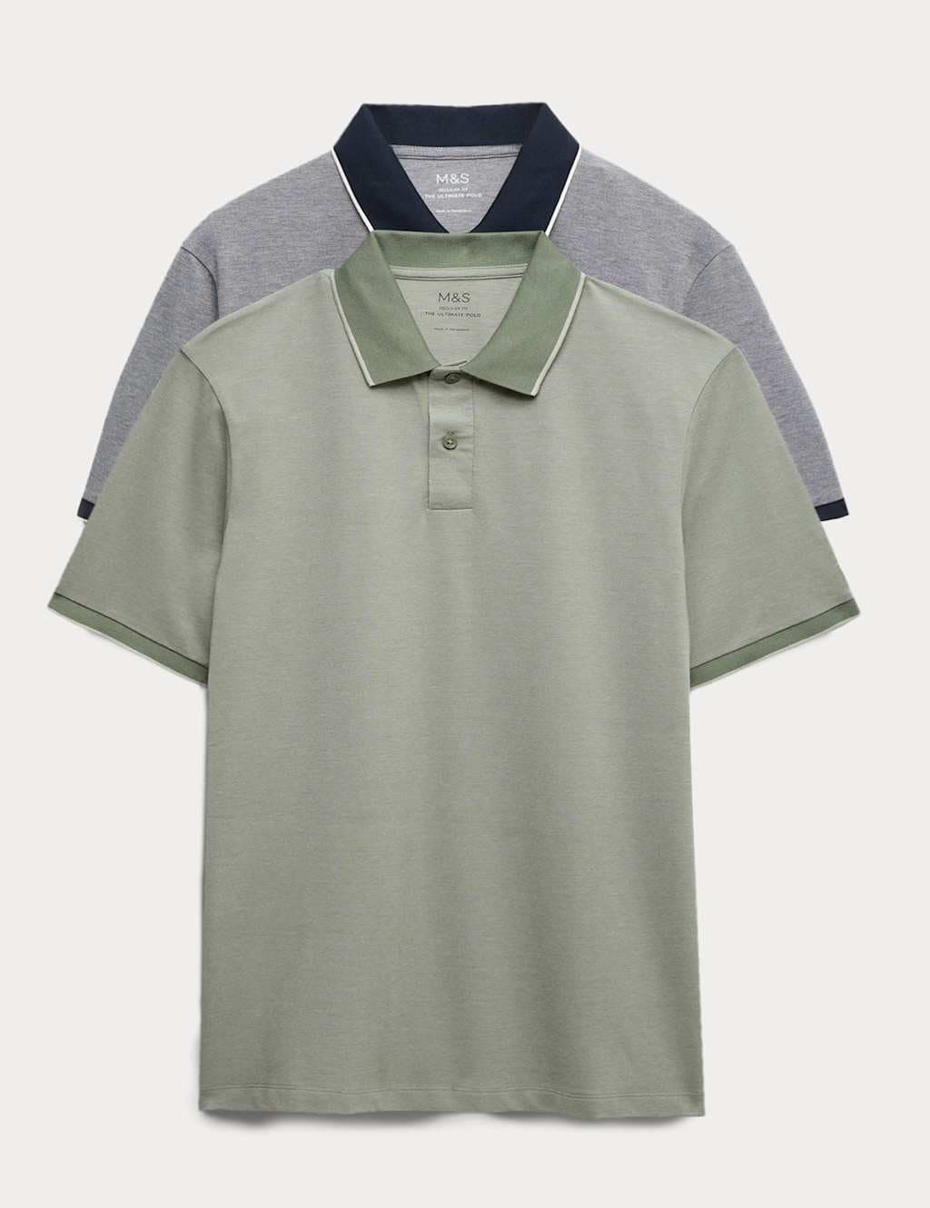Marks & Spencer M&S 2 Pack Cotton Rich Tipped Polo Shirts Light Green Mix