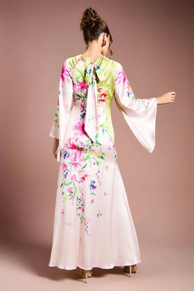 Coast Coast Women's Long Sleeve Satin Printed Maxi Dress in Lime - 3