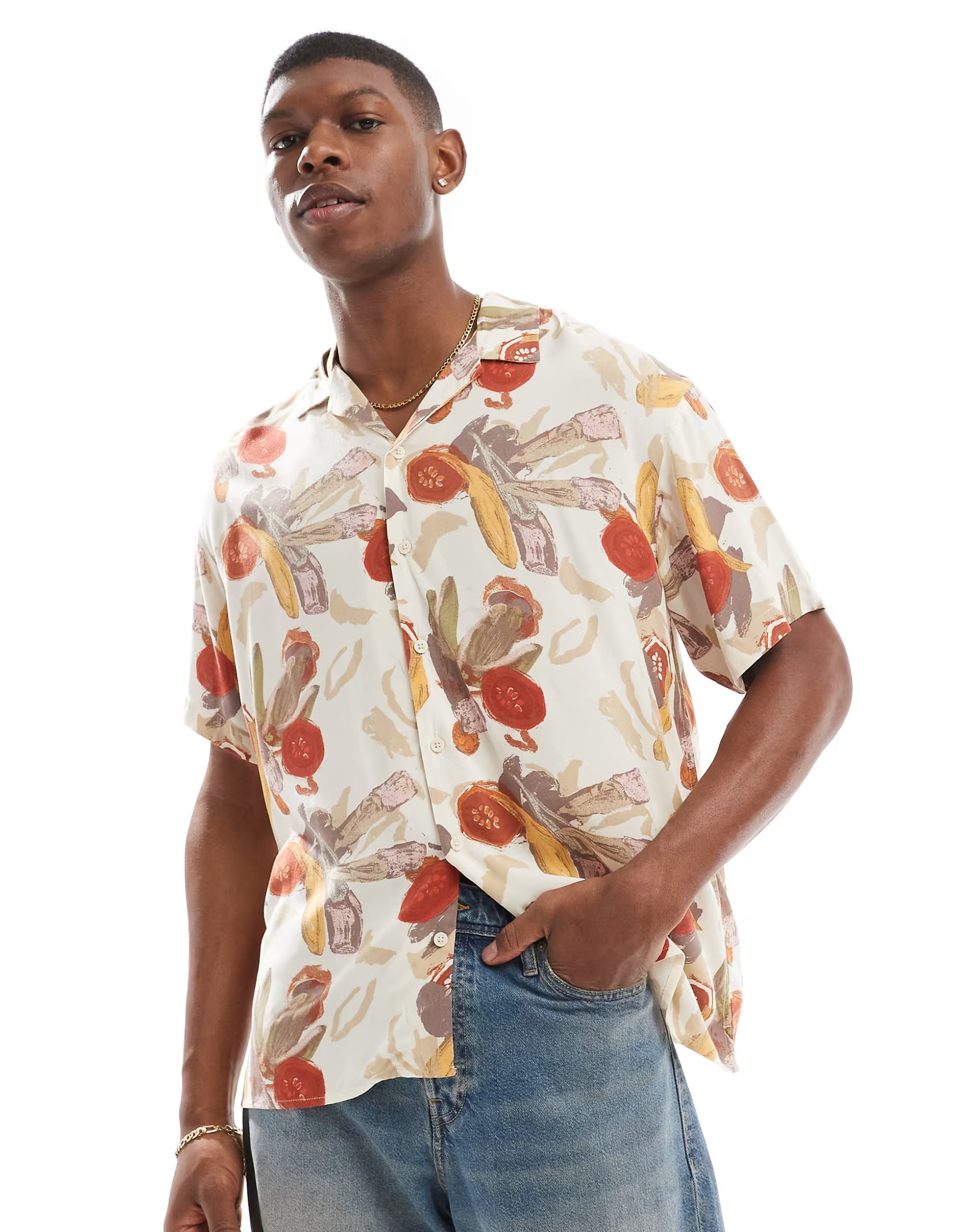 ASOS Jack & Jones revere collar shirt in fruit print - 1