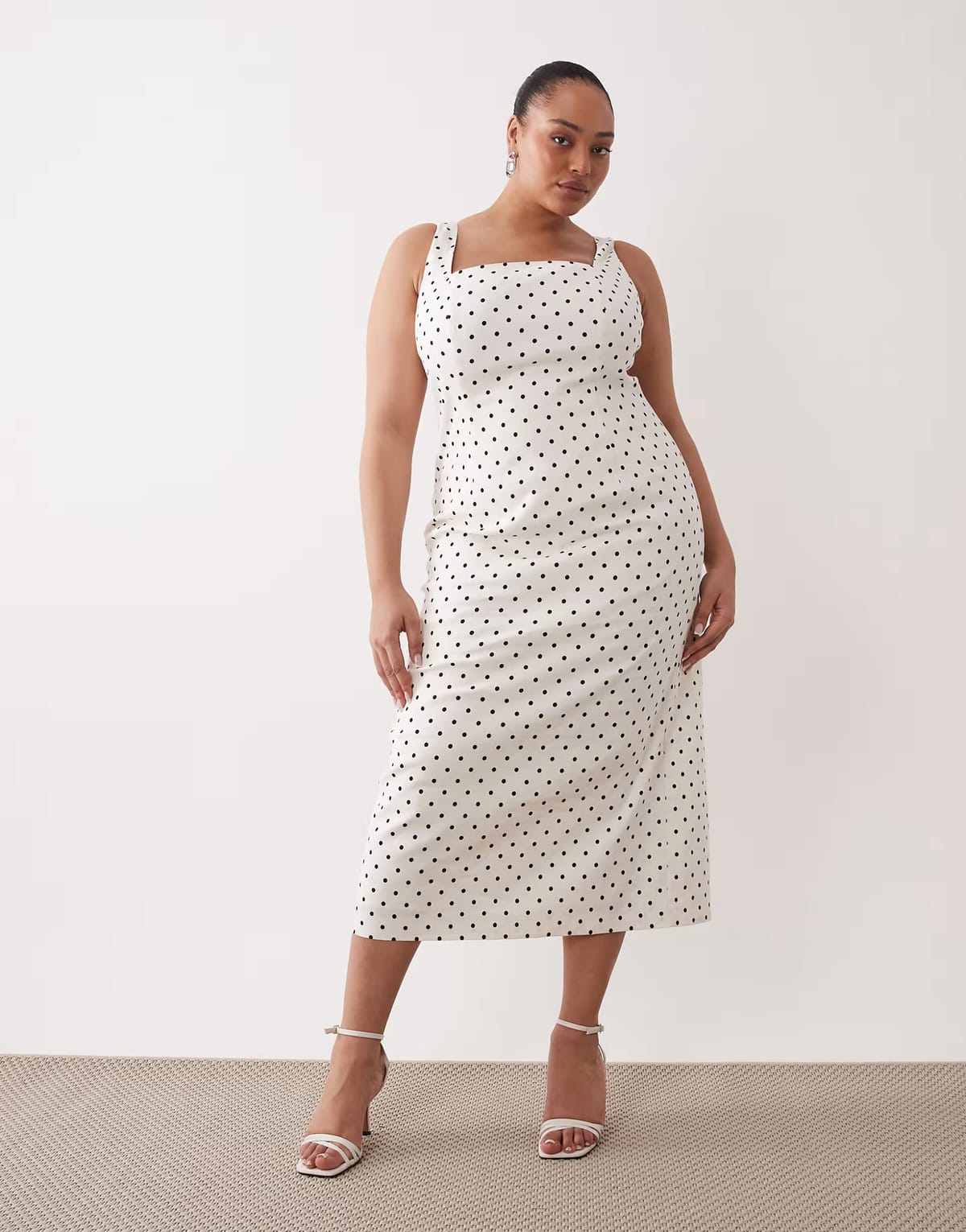 ASOS Forever New Curve stretch linen mix midi dress in polka dot - 1