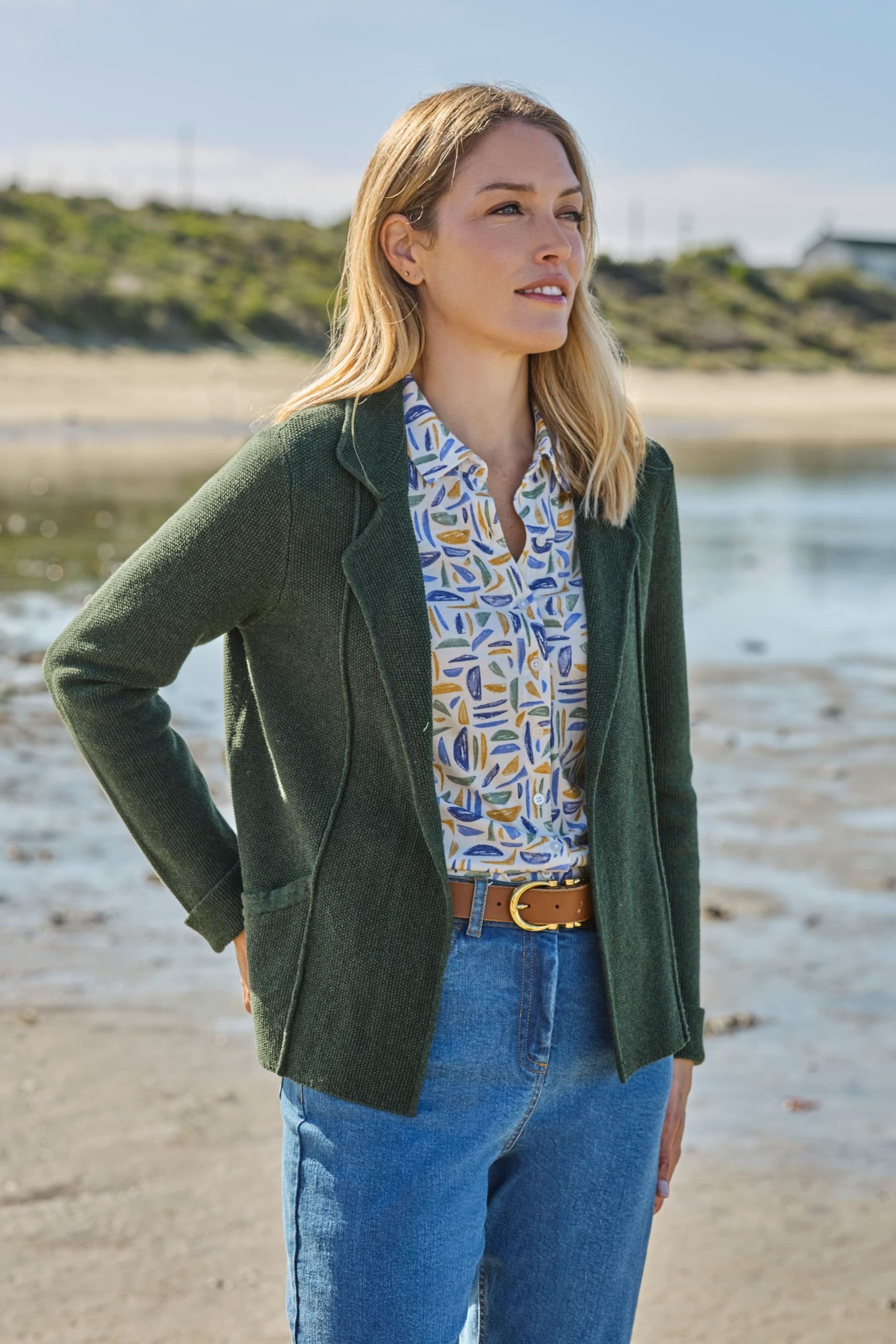 WoolOvers WoolOvers Women's Moss Stitch Cotton Jacket in Green