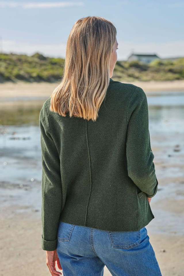 WoolOvers WoolOvers Women's Moss Stitch Cotton Jacket in Green - 3