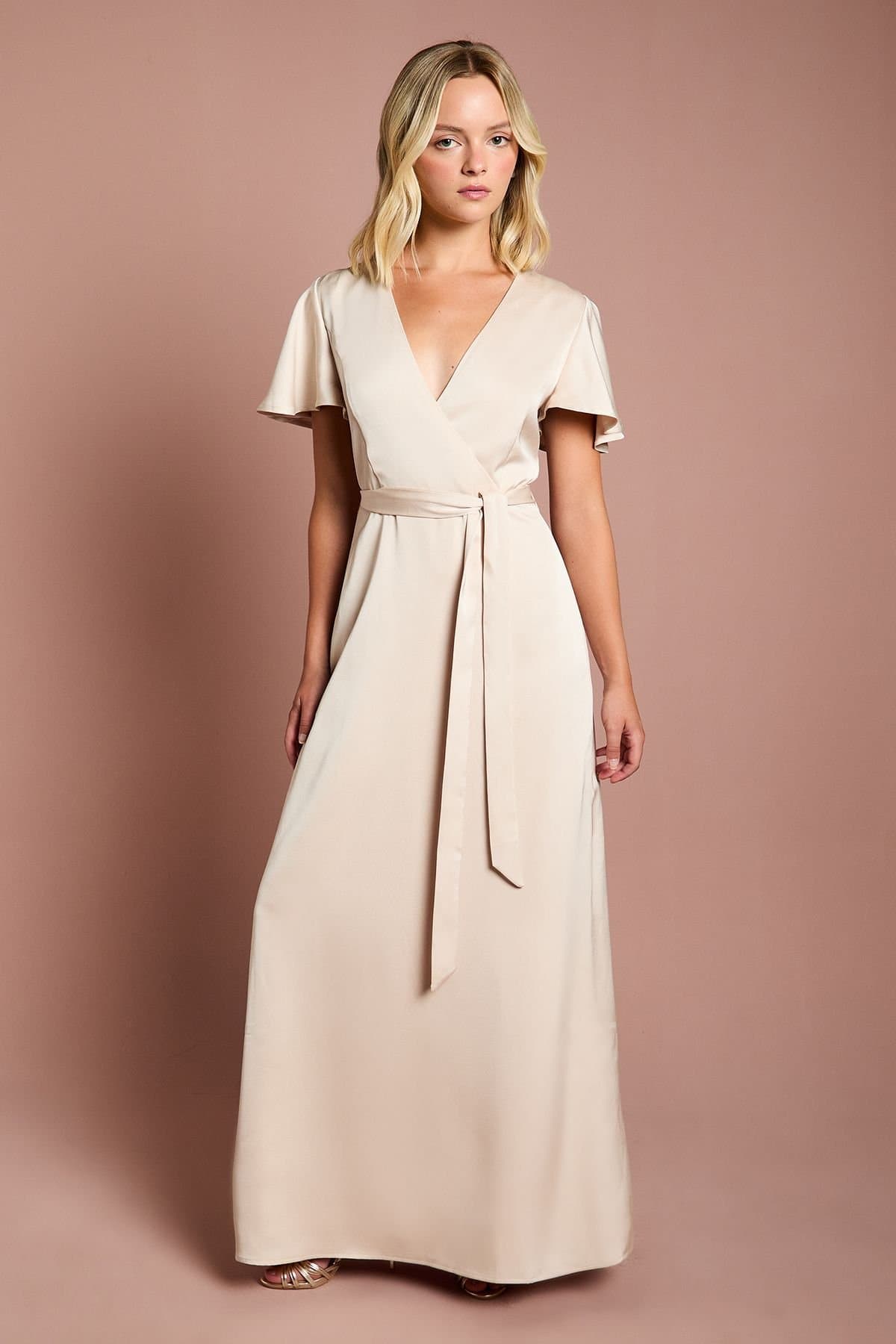Coast Coast Women's Teen Angel Sleeve Bridesmaid Dress in Champagne