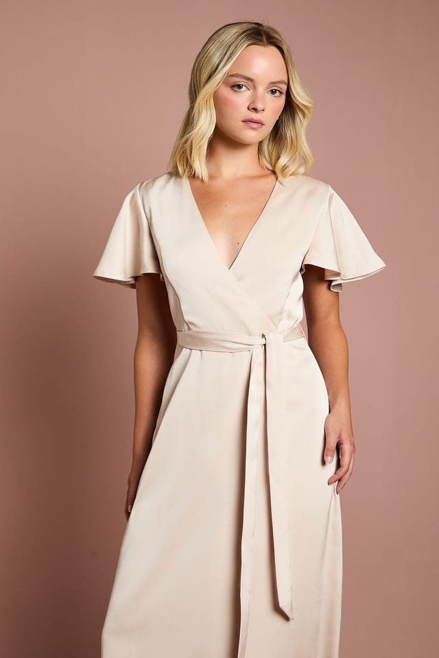 Coast Coast Women's Teen Angel Sleeve Bridesmaid Dress in Champagne - 2