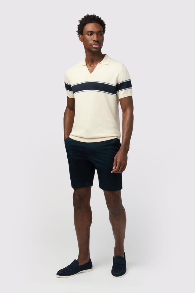 Melka Melka Men's Revere Stripe Knit Polo in Beige - 2