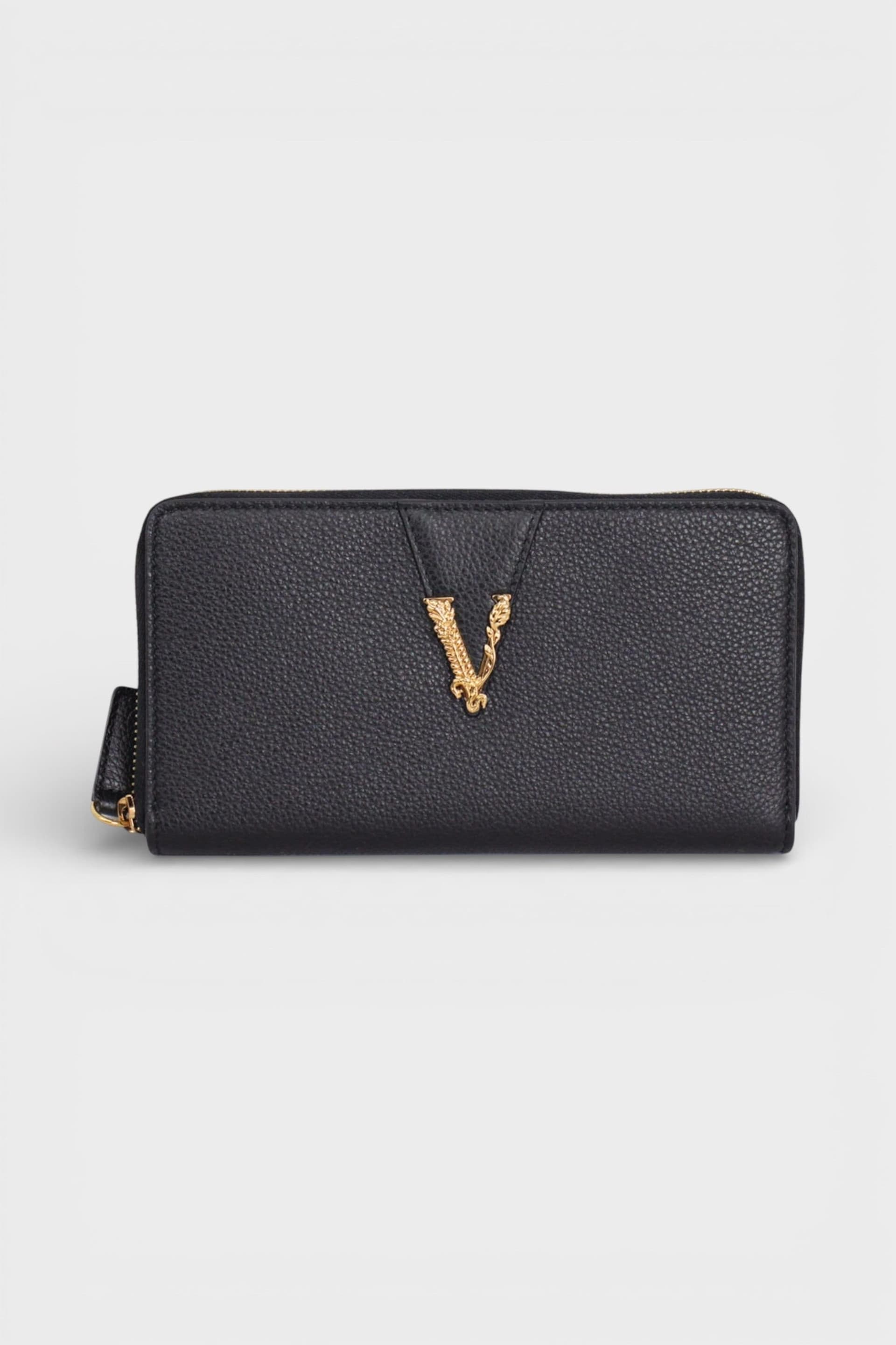 Versace Versace Women's Virtus Black Leather Long Wallet