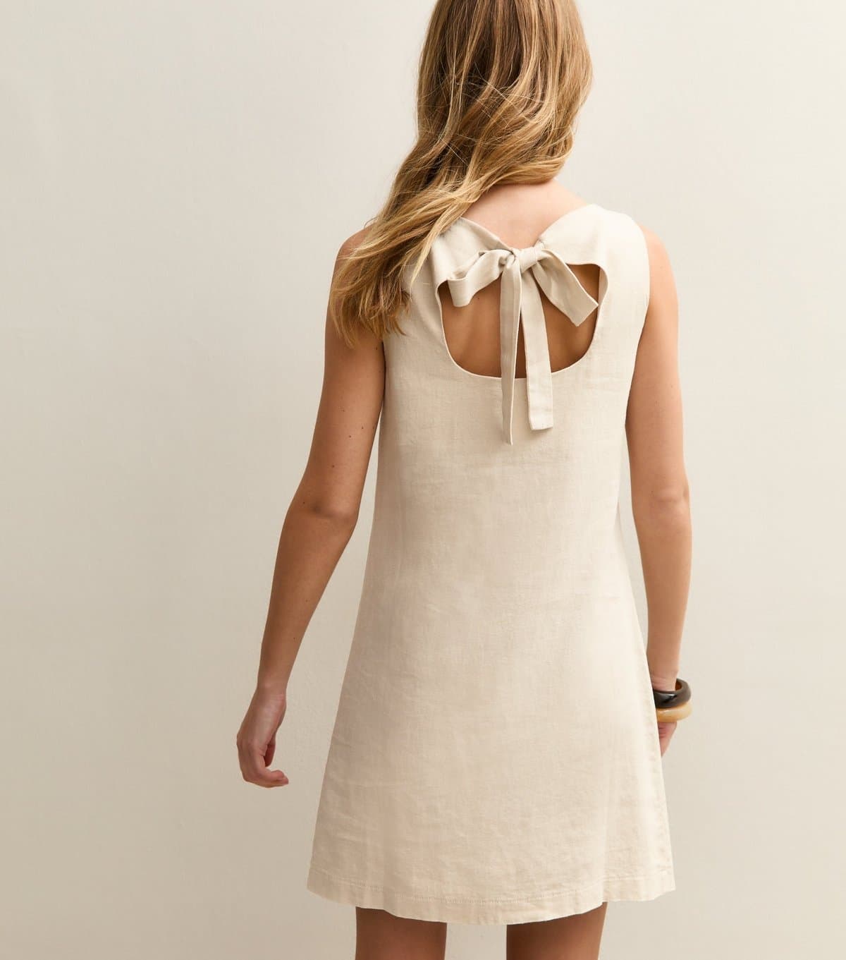 New Look New Look Stone Linen Blend Tie Back Mini Dress