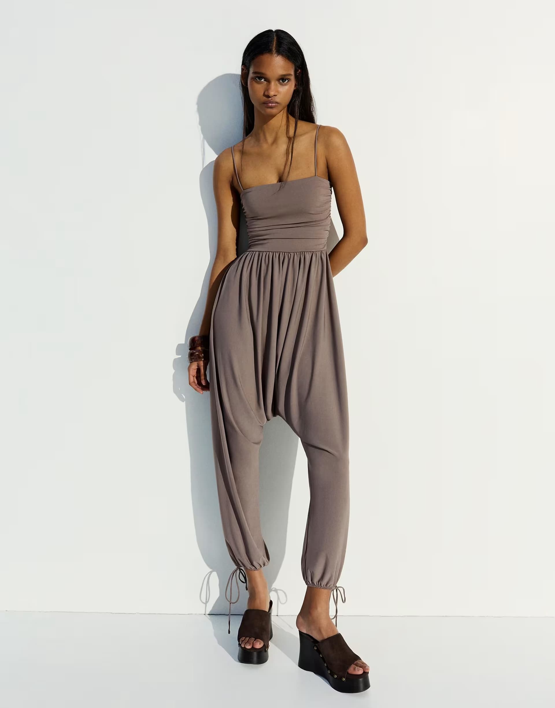 ASOS Bershka Sarouel jumpsuit in beig