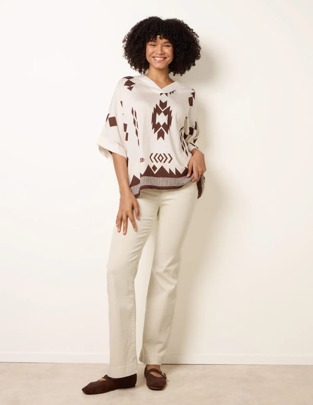 Blue Vanilla Linen Geometric Print Top - 3