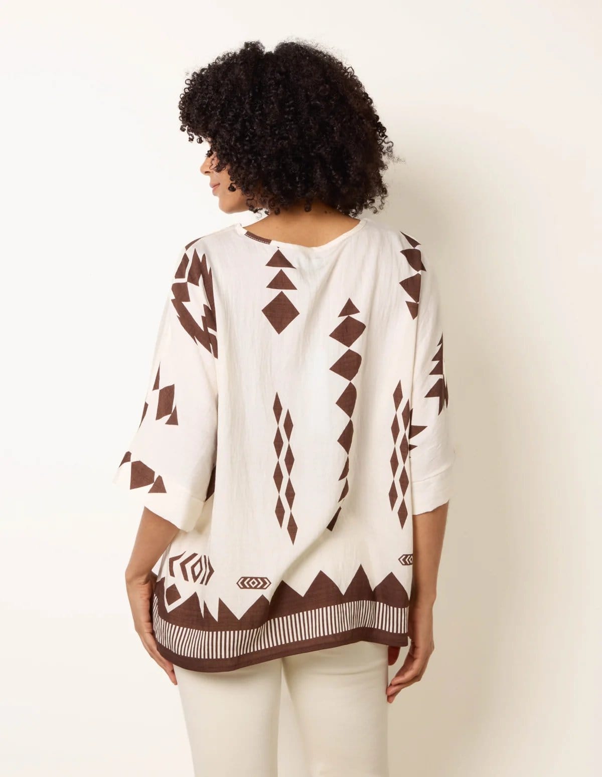 Blue Vanilla Linen Geometric Print Top - 4