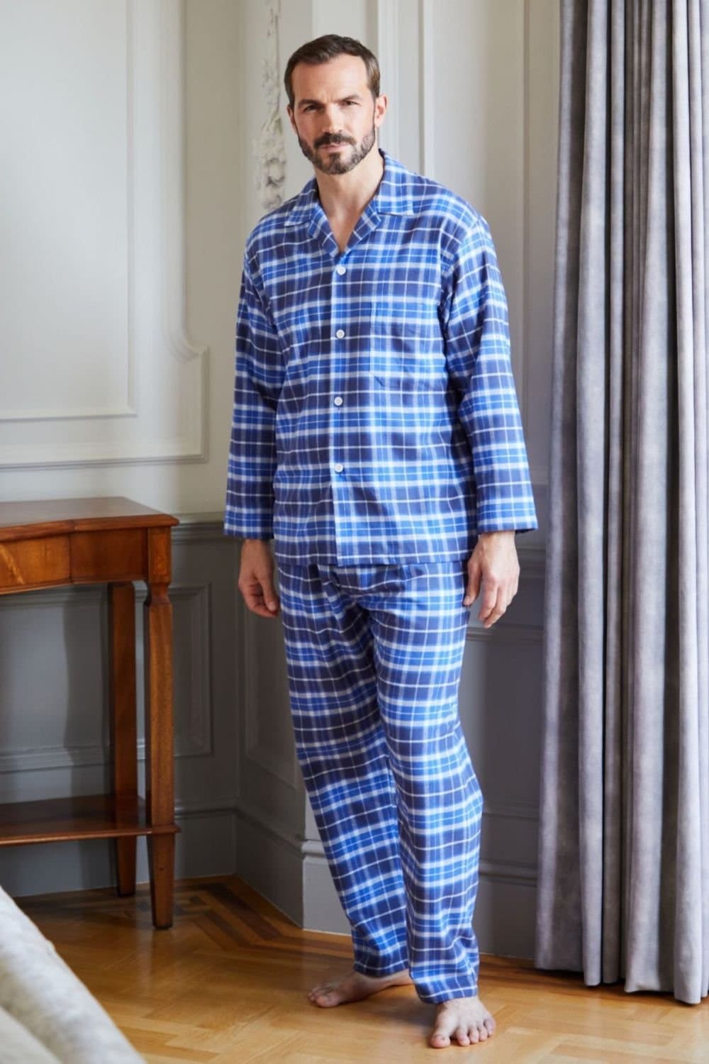 British Boxers British Boxers Men's "Celt Navy" Tartan Brushed Cotton Pyjama Set in Navy