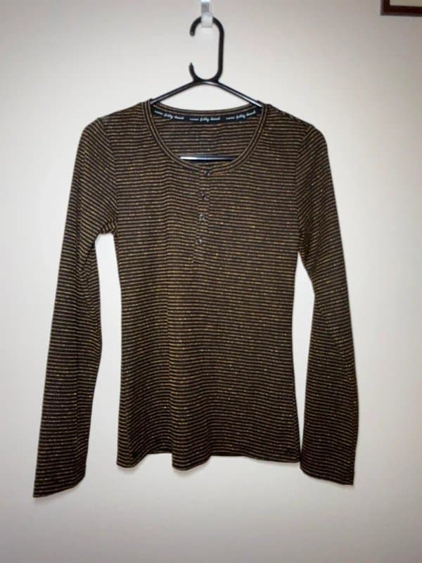 Never Fully Dressed Never Fully Dressed Black & Gold Metallic Stripe Long Sleeve Top UK 12